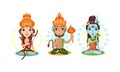 Indian Deity as Gods and Goddesses in Hinduism Vector Set