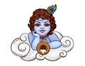 The Indian deity is krishna in the image of a little boy.