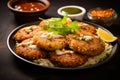 Indian delicacy Sabudana vada, made from sago, served with chutney Royalty Free Stock Photo