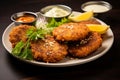 Indian delicacy Sabudana vada, made from sago, served with chutney Royalty Free Stock Photo