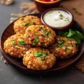 Indian delicacy Sabudana vada, made from sago, served with chutney Royalty Free Stock Photo