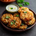 Indian delicacy Sabudana vada, made from sago, served with chutney Royalty Free Stock Photo