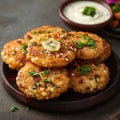 Indian delicacy Sabudana vada, made from sago, served with chutney