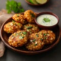 Indian delicacy Sabudana vada, made from sago, served with chutney Royalty Free Stock Photo