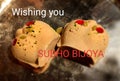 Indian delicious sweets background with  Subho Bijoya Happy Dussehra. Royalty Free Stock Photo