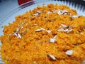 Indian delicious Traditional gajjar ka halwa,garnise by almonds Royalty Free Stock Photo