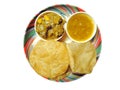 Indian dish - Puri with dal and lamb curry Royalty Free Stock Photo