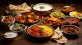indian dishes, curries, rice and flatbreads