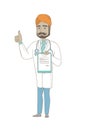 Indian doctor with clipboard giving thumb up.