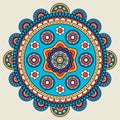 Indian doodle mehendi colored mandala