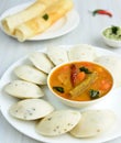 Indian Dosa ,Idli and sambhar platter Royalty Free Stock Photo