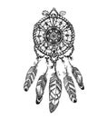 Indian dream catcher with ethnic ornaments. Vector illustration on white background