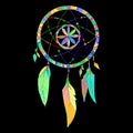 Indian Dream catcher in a sketch style. Vector illustration isolated on black background.