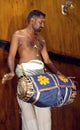 Indian drummer playing on the evening Kathakali show