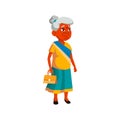 indian elderly lady waiting bus cartoon vector