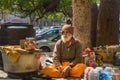 Indian elderly man sells tea on the street in Jaipur. Rajasthan. India Royalty Free Stock Photo