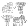 Indian elephant decoration. Animal pattern for adults colored pages vector tribal illustrations