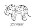 Indian elephant. Hand drawn stylized elephant with decorative tribal ethnic ornament