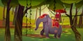 Indian elephant with howdah and umbrella in jungle
