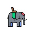 Indian elephant with a saddle flat color line icon. Royalty Free Stock Photo