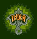 Indian elephant with the word India.