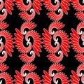 Indian ethnic motive, red and white design on black background, seamless abstract vector tile Royalty Free Stock Photo