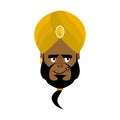 Indian face in turban happy Emoji. Head man of India merry emotion isolated