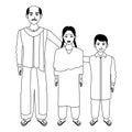 Indian family avatar cartoon character in black and white