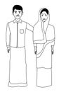 Indian family avatar cartoon character in black and white