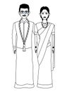 Indian family avatar cartoon character in black and white