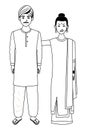 Indian family avatar cartoon character in black and white