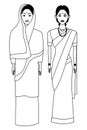 Indian family avatar cartoon character in black and white