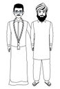 Indian family avatar cartoon character in black and white