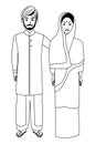 Indian family avatar cartoon character in black and white