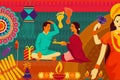 Indian family celebrating Bhai Dooj during Happy Diwali festival background kitsch art India