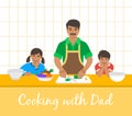 Dad with kids cooking dinner together in kitchen Royalty Free Stock Photo