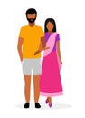 Indian family flat illustration. Asian couple cartoon characters. Wife in traditional indian dhoti and husband in casual clothing Royalty Free Stock Photo