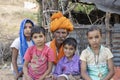 Indian family outdoors in desert on time Pushkar Camel Mela, Rajasthan, India Royalty Free Stock Photo