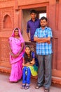 Indian family standing in Jahangiri Mahal in Agra Fort, Uttar Pr