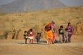 Indian family walking for going to Pushkar Fair Royalty Free Stock Photo