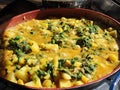 Indian famous Alu matar ki sabji garnished with coriander