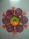 Indian famous rangoli Of diyas in diwali