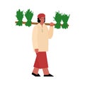 Indian farmer carrying harvest flat cartoon vector illustration isolated.
