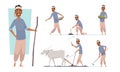 Indian farmer. India village cheering characters working with cow harvesting bangladesh people vector