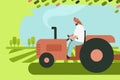 An Indian farmer operating a tractor in the farm land