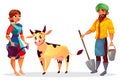 Indian farmers and cattle cow vector illustration