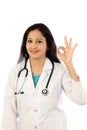 Indian female doctor with OK sign Royalty Free Stock Photo