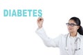 Indian female doctor writing diabetes word