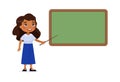 Indian female teacher standing near blackboard flat  illustration. Royalty Free Stock Photo