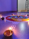 Indian festival diwali, celebrated with joy, decorated with rangoli and diyas.